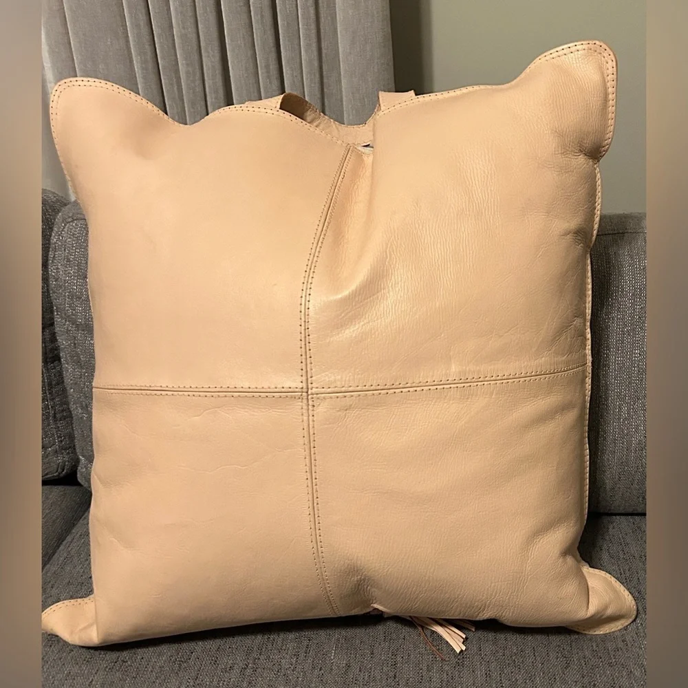 Elegant Tan Leather Throw Pillow size 18X18